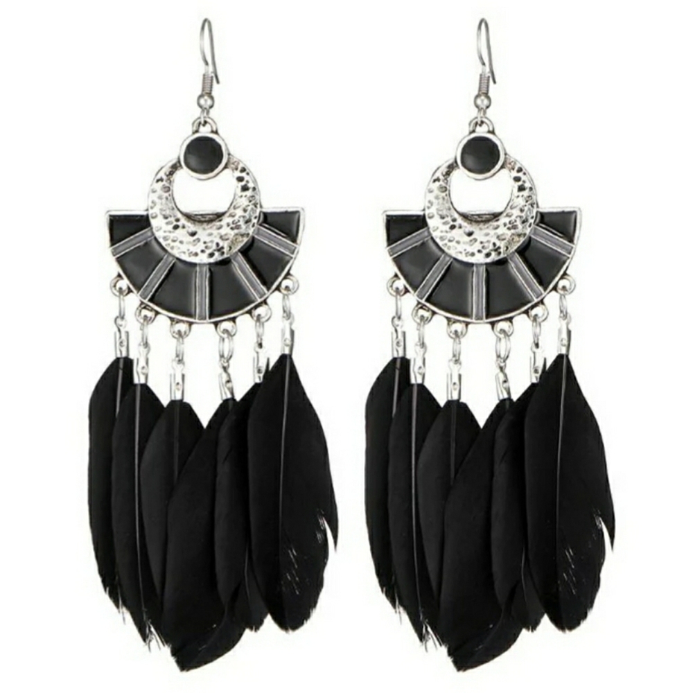 Black Long Feather Earrings